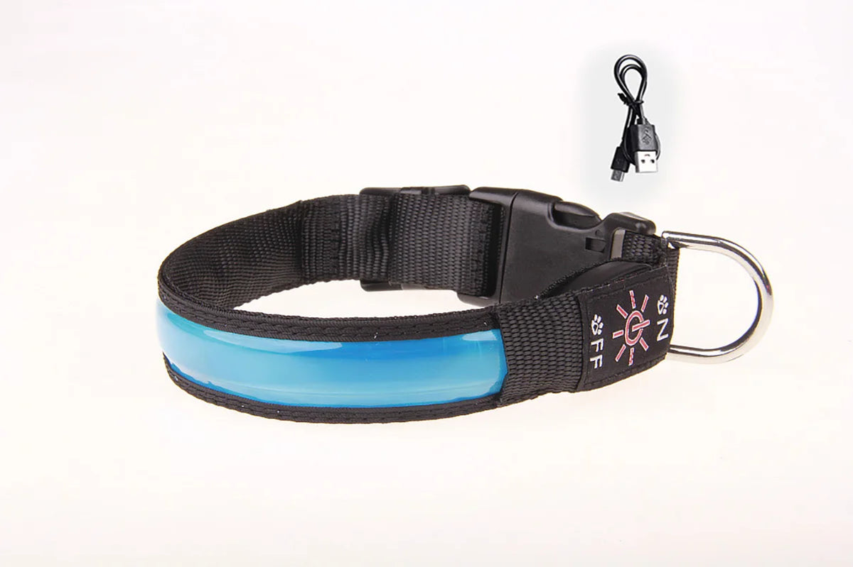 LED Dog Collar Adjustable USB Rechargeable 3 Modes Waterproof Nighttime Safety Reflective Leather Light-up Suitable For Pets