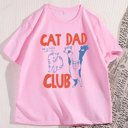 Cat Dad T-Shirt Funny Men Casual Cat Dad Club Tshirt Funny Cat Lover Pet Parent T Shirt Loose Cretive Printed Short Sleeve Tees