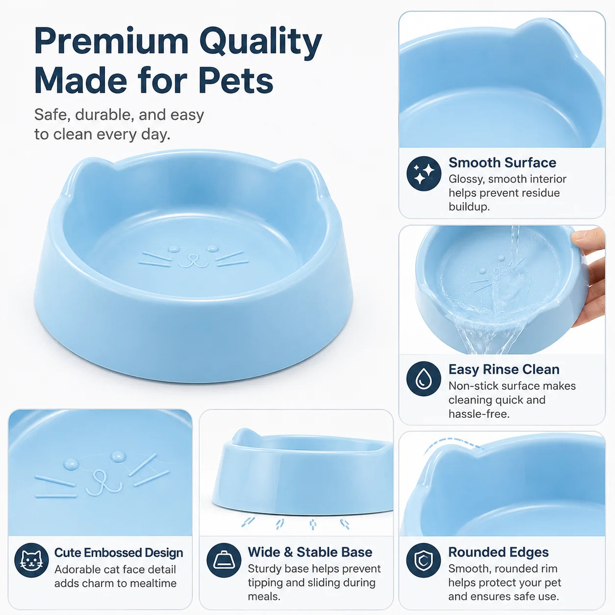 Cat Ear Design Food Bowl, Cute Cat Feeding Dish for Pets, Dog Water Bowl for Small Animals, Single Pet Bowl