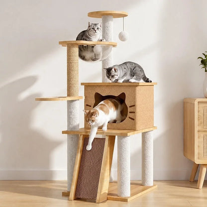 Cat Tree with Scratching Posts, Hammock, and Play Ball - Multi-Level Cat Furniture for Indoor Cats