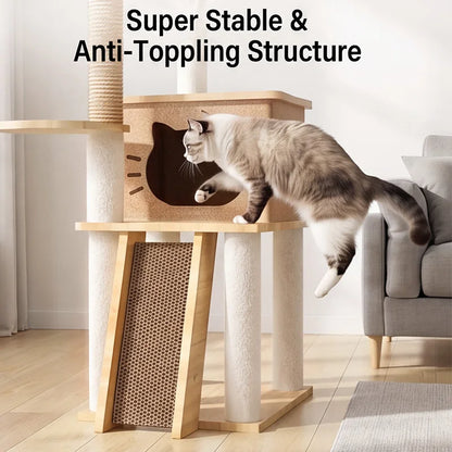 Cat Tree with Scratching Posts, Hammock, and Play Ball - Multi-Level Cat Furniture for Indoor Cats