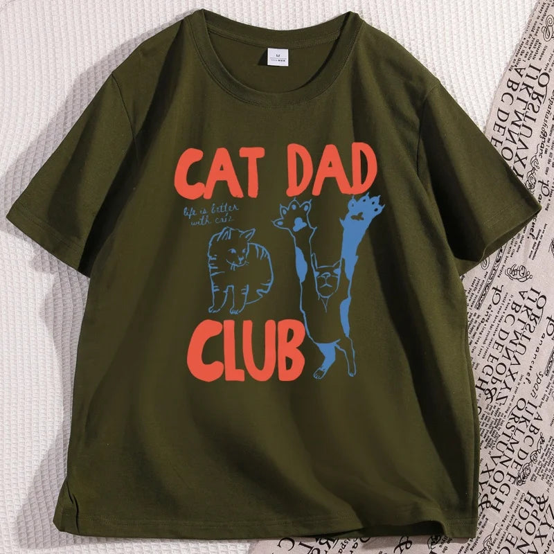 Cat Dad T-Shirt Funny Men Casual Cat Dad Club Tshirt Funny Cat Lover Pet Parent T Shirt Loose Cretive Printed Short Sleeve Tees