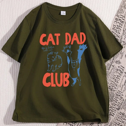 Cat Dad T-Shirt Funny Men Casual Cat Dad Club Tshirt Funny Cat Lover Pet Parent T Shirt Loose Cretive Printed Short Sleeve Tees