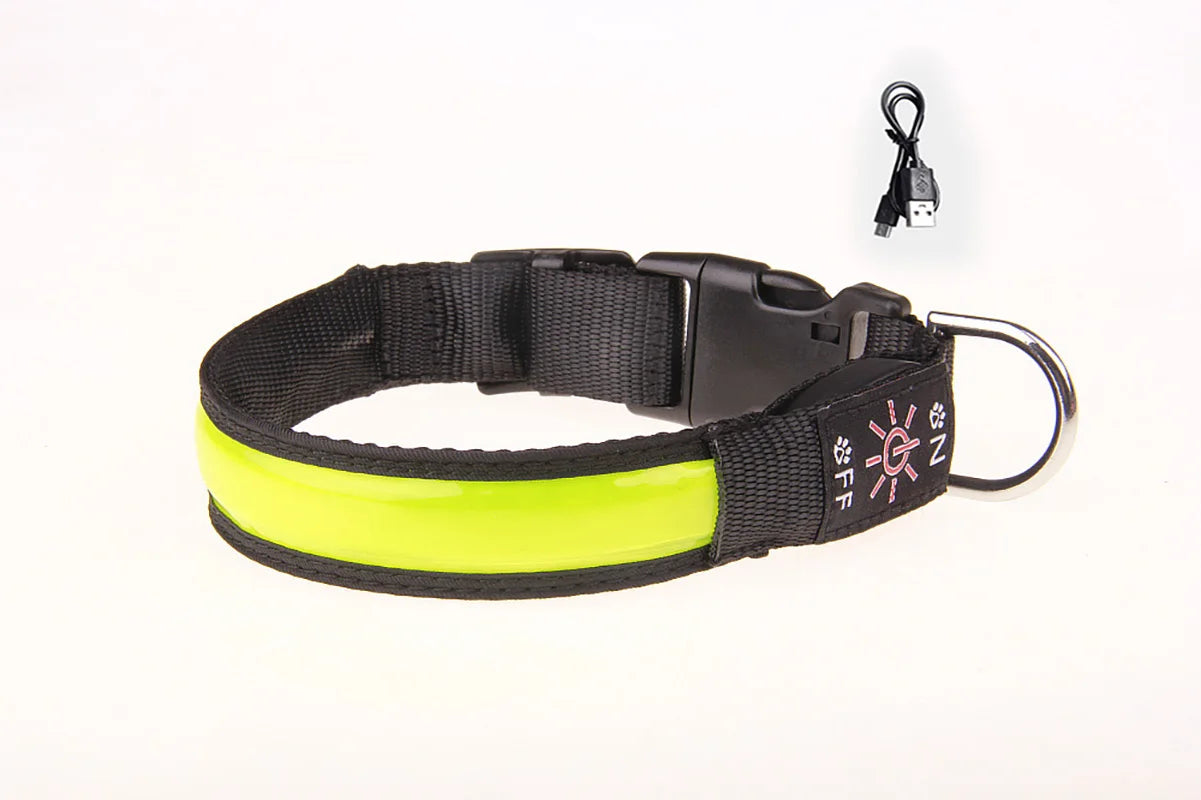 LED Dog Collar Adjustable USB Rechargeable 3 Modes Waterproof Nighttime Safety Reflective Leather Light-up Suitable For Pets