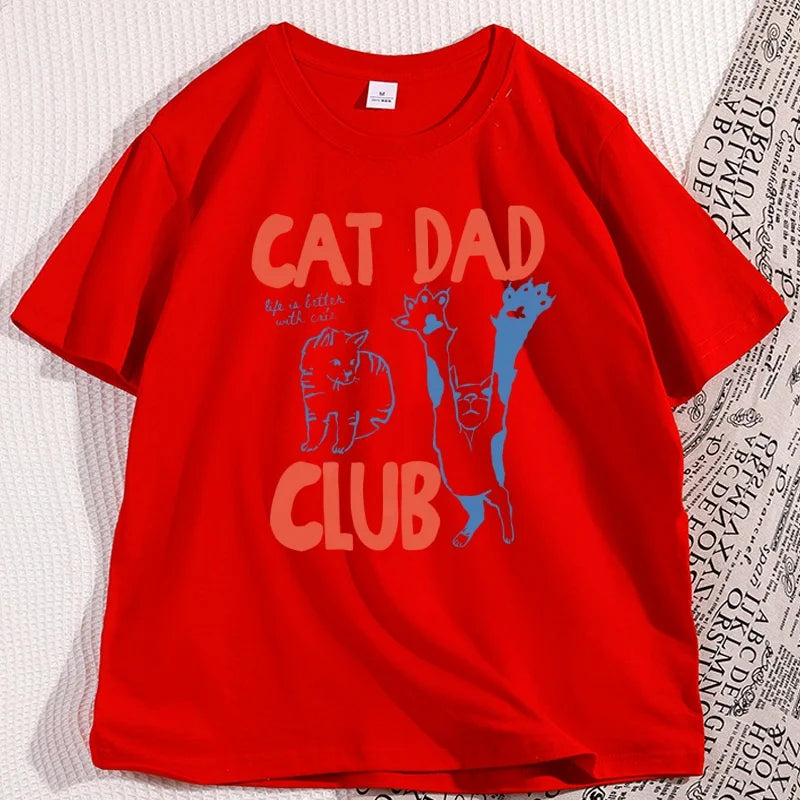 Cat Dad T-Shirt Funny Men Casual Cat Dad Club Tshirt Funny Cat Lover Pet Parent T Shirt Loose Cretive Printed Short Sleeve Tees