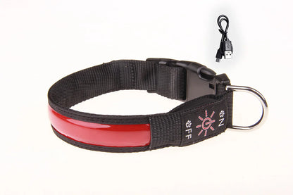 LED Dog Collar Adjustable USB Rechargeable 3 Modes Waterproof Nighttime Safety Reflective Leather Light-up Suitable For Pets