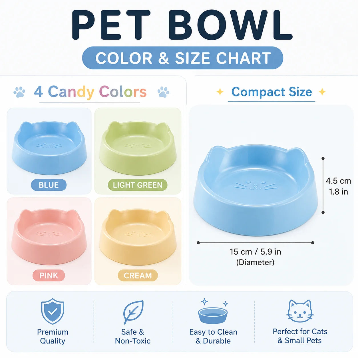 Cat Ear Design Food Bowl, Cute Cat Feeding Dish for Pets, Dog Water Bowl for Small Animals, Single Pet Bowl