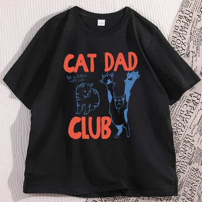 Cat Dad T-Shirt Funny Men Casual Cat Dad Club Tshirt Funny Cat Lover Pet Parent T Shirt Loose Cretive Printed Short Sleeve Tees