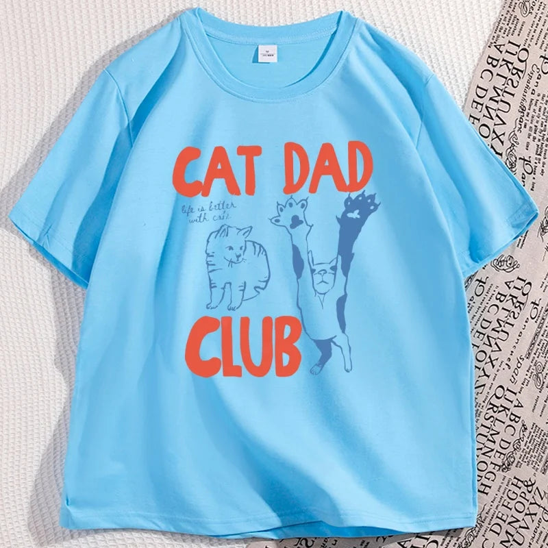 Cat Dad T-Shirt Funny Men Casual Cat Dad Club Tshirt Funny Cat Lover Pet Parent T Shirt Loose Cretive Printed Short Sleeve Tees