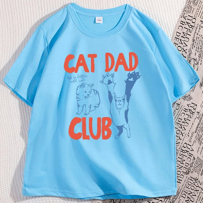 Cat Dad T-Shirt Funny Men Casual Cat Dad Club Tshirt Funny Cat Lover Pet Parent T Shirt Loose Cretive Printed Short Sleeve Tees