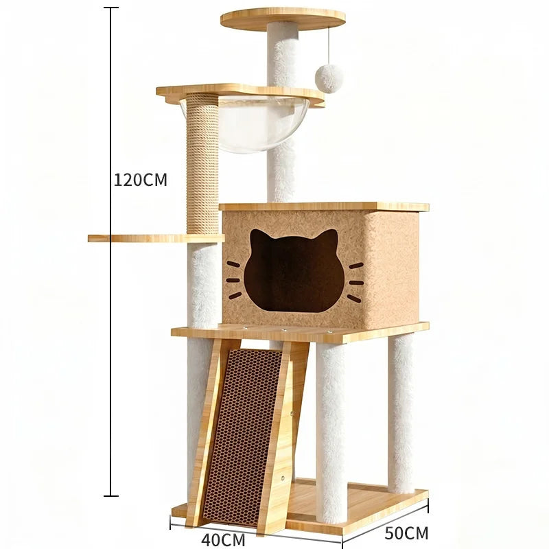 Cat Tree with Scratching Posts, Hammock, and Play Ball - Multi-Level Cat Furniture for Indoor Cats