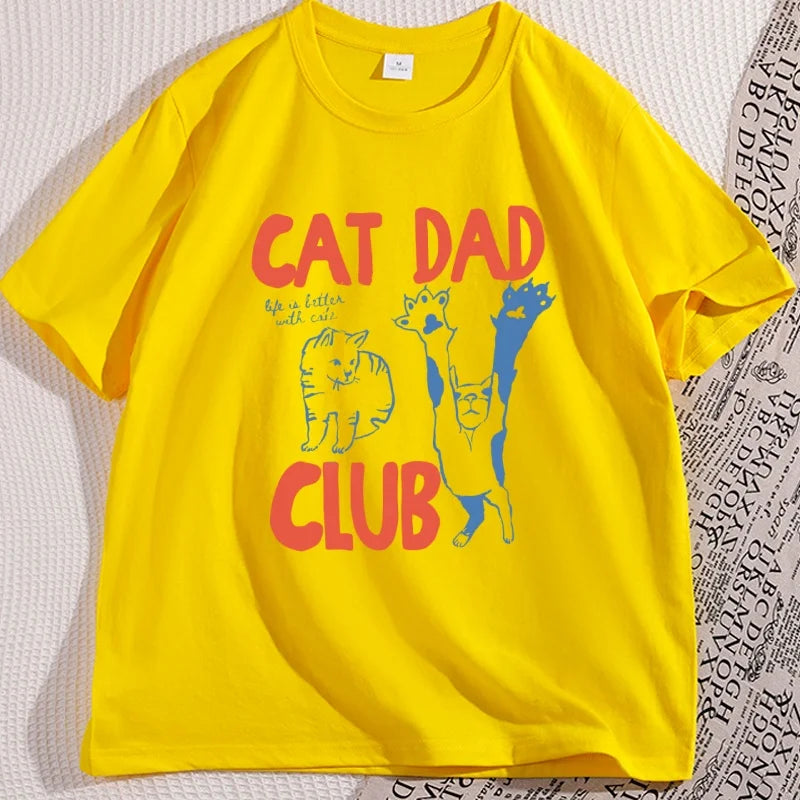 Cat Dad T-Shirt Funny Men Casual Cat Dad Club Tshirt Funny Cat Lover Pet Parent T Shirt Loose Cretive Printed Short Sleeve Tees