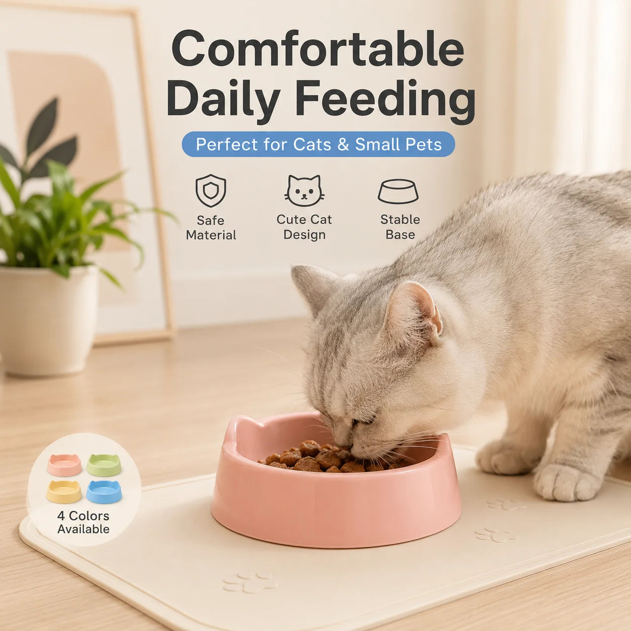Cat Ear Design Food Bowl, Cute Cat Feeding Dish for Pets, Dog Water Bowl for Small Animals, Single Pet Bowl