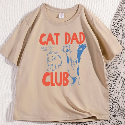 Cat Dad T-Shirt Funny Men Casual Cat Dad Club Tshirt Funny Cat Lover Pet Parent T Shirt Loose Cretive Printed Short Sleeve Tees