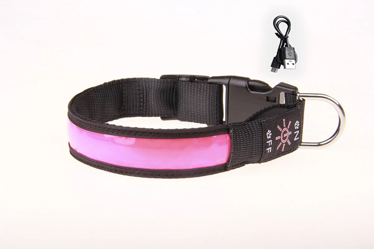 LED Dog Collar Adjustable USB Rechargeable 3 Modes Waterproof Nighttime Safety Reflective Leather Light-up Suitable For Pets