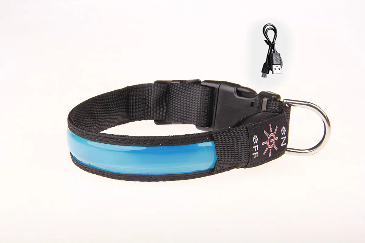 LED Dog Collar Adjustable USB Rechargeable 3 Modes Waterproof Nighttime Safety Reflective Leather Light-up Suitable For Pets
