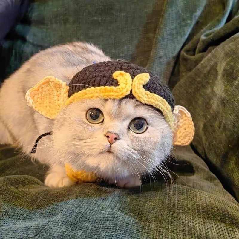 Cute Cat Hat Funny Pets Party Cosplay Headwear Delicate Hemming Pendant Decor Elasticity Knitted Hat Pet Accessories